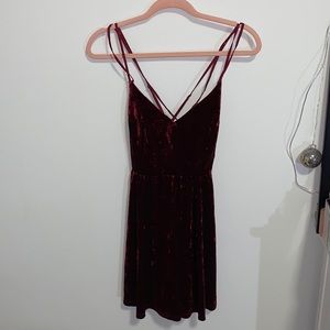 Maroon crushed velvet skater dress